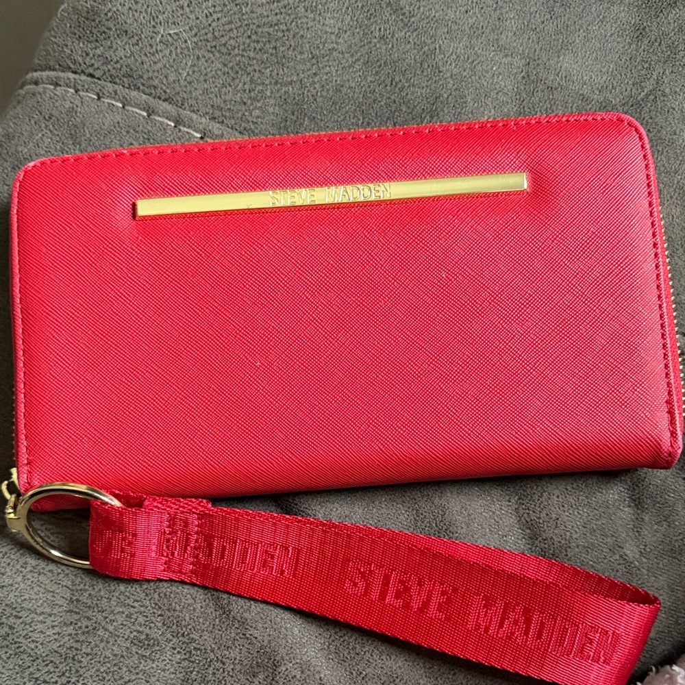 Steve Madden Vibrant Red Wallet with Gold Detail